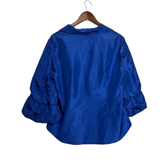 Lafayette 148 New York Royal Blue Ruffle Sleeve Blouse Career Mature Silk - Picture 7 of 9